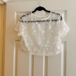 SHEIN White Star Embroidered Mesh Crop Top